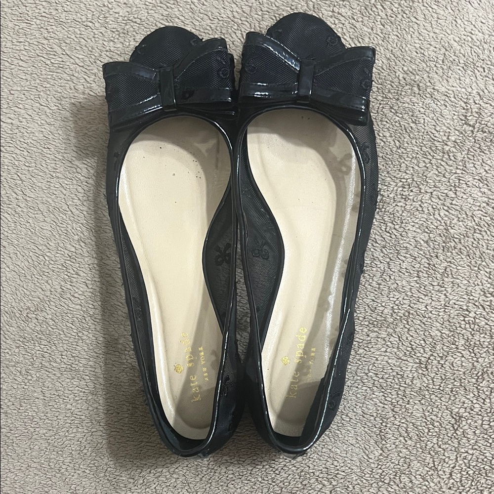 Kate Spade Glossy Black Flats with Bow